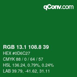 カラーコード: RGB 13.1 108.8 39 | qconv.com