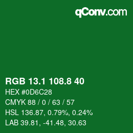 カラーコード: RGB 13.1 108.8 40 | qconv.com