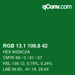 カラーコード: RGB 13.1 108.8 42 | qconv.com