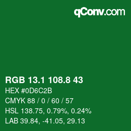 カラーコード: RGB 13.1 108.8 43 | qconv.com