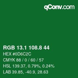 カラーコード: RGB 13.1 108.8 44 | qconv.com