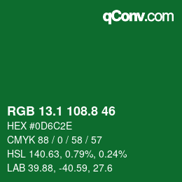 カラーコード: RGB 13.1 108.8 46 | qconv.com