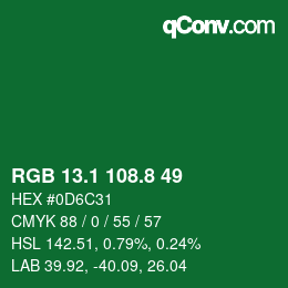 カラーコード: RGB 13.1 108.8 49 | qconv.com