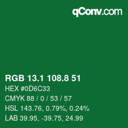 カラーコード: RGB 13.1 108.8 51 | qconv.com