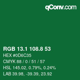 カラーコード: RGB 13.1 108.8 53 | qconv.com