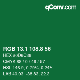 カラーコード: RGB 13.1 108.8 56 | qconv.com