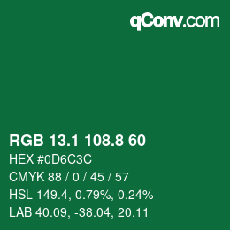 カラーコード: RGB 13.1 108.8 60 | qconv.com
