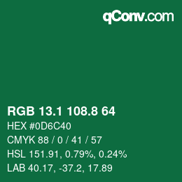 カラーコード: RGB 13.1 108.8 64 | qconv.com