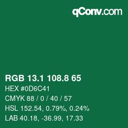 カラーコード: RGB 13.1 108.8 65 | qconv.com