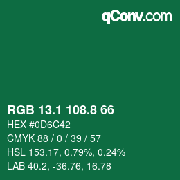 カラーコード: RGB 13.1 108.8 66 | qconv.com