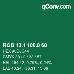 カラーコード: RGB 13.1 108.8 68 | qconv.com
