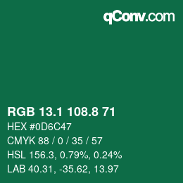カラーコード: RGB 13.1 108.8 71 | qconv.com