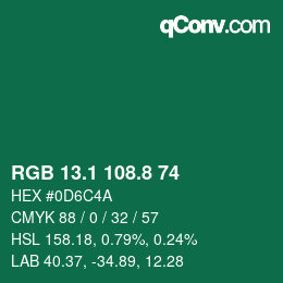 カラーコード: RGB 13.1 108.8 74 | qconv.com