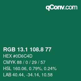 カラーコード: RGB 13.1 108.8 77 | qconv.com