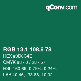 Color code: RGB 13.1 108.8 78 | qconv.com