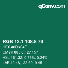 カラーコード: RGB 13.1 108.8 79 | qconv.com