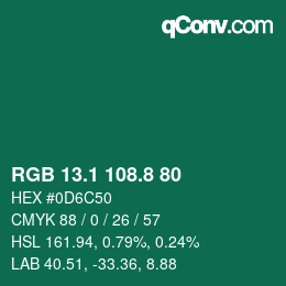 カラーコード: RGB 13.1 108.8 80 | qconv.com
