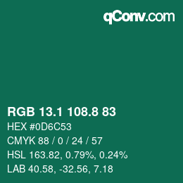 Color code: RGB 13.1 108.8 83 | qconv.com