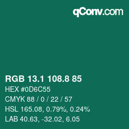 カラーコード: RGB 13.1 108.8 85 | qconv.com