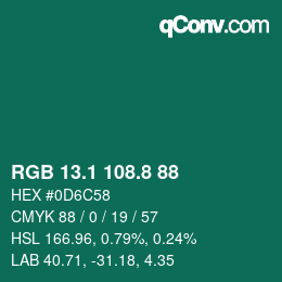 Color code: RGB 13.1 108.8 88 | qconv.com