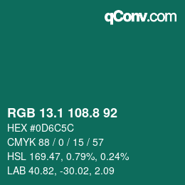 Color code: RGB 13.1 108.8 92 | qconv.com