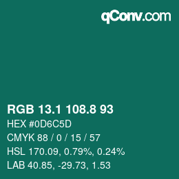 Color code: RGB 13.1 108.8 93 | qconv.com