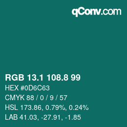カラーコード: RGB 13.1 108.8 99 | qconv.com