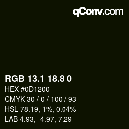 Color code: RGB 13.1 18.8 0 | qconv.com