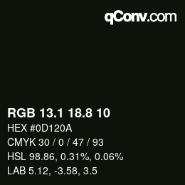 カラーコード: RGB 13.1 18.8 10 | qconv.com