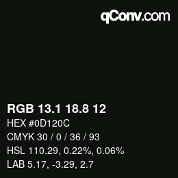 Color code: RGB 13.1 18.8 12 | qconv.com