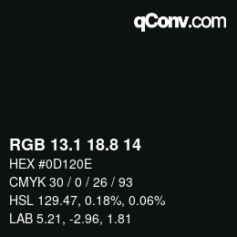 カラーコード: RGB 13.1 18.8 14 | qconv.com