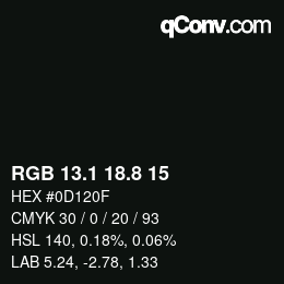 Color code: RGB 13.1 18.8 15 | qconv.com