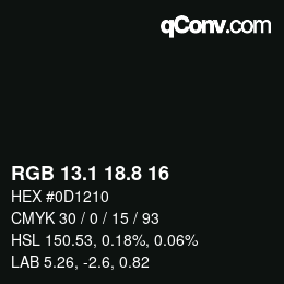 Color code: RGB 13.1 18.8 16 | qconv.com