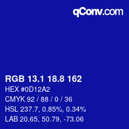 カラーコード: RGB 13.1 18.8 162 | qconv.com