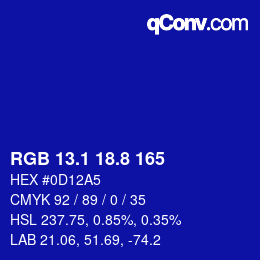 カラーコード: RGB 13.1 18.8 165 | qconv.com
