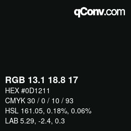 Color code: RGB 13.1 18.8 17 | qconv.com