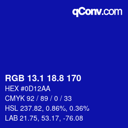 カラーコード: RGB 13.1 18.8 170 | qconv.com