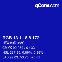 カラーコード: RGB 13.1 18.8 172 | qconv.com