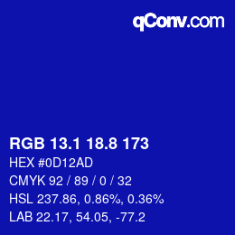カラーコード: RGB 13.1 18.8 173 | qconv.com
