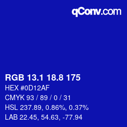 カラーコード: RGB 13.1 18.8 175 | qconv.com