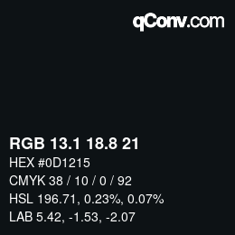 Color code: RGB 13.1 18.8 21 | qconv.com