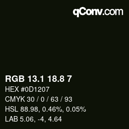Color code: RGB 13.1 18.8 7 | qconv.com