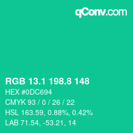 カラーコード: RGB 13.1 198.8 148 | qconv.com