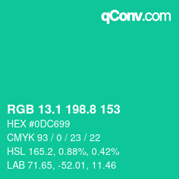 カラーコード: RGB 13.1 198.8 153 | qconv.com