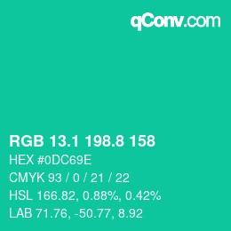 カラーコード: RGB 13.1 198.8 158 | qconv.com
