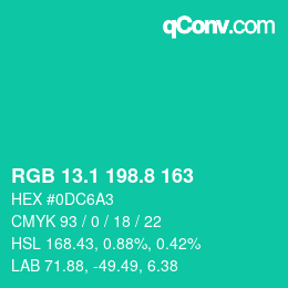 カラーコード: RGB 13.1 198.8 163 | qconv.com