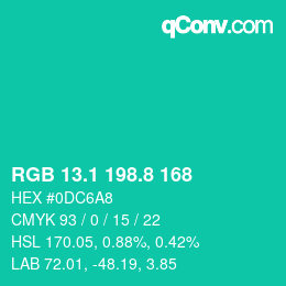 カラーコード: RGB 13.1 198.8 168 | qconv.com