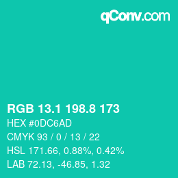 カラーコード: RGB 13.1 198.8 173 | qconv.com