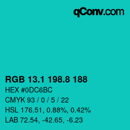 カラーコード: RGB 13.1 198.8 188 | qconv.com