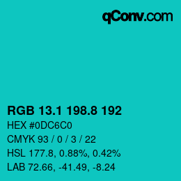 カラーコード: RGB 13.1 198.8 192 | qconv.com